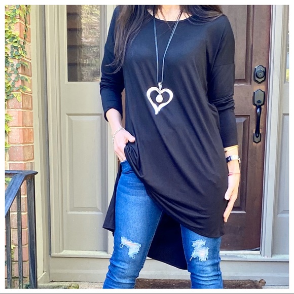 ✨LAST ONE✨BLACK HIGH LOW CHIC SLEEVES TUNIC DRESS - Picture 3 of 8